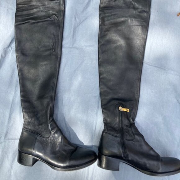 Black PRADA Thigh-High Over the Knee Leather Flat Boots - Picture 6 of 10